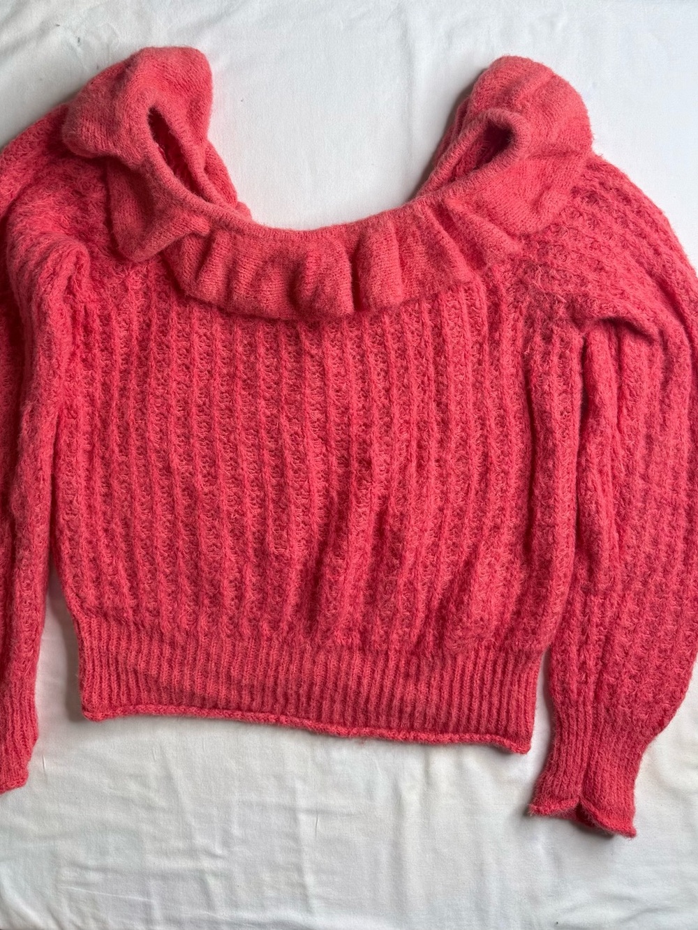 Off-Shoulder Ruffle Trim Sweater - Pink - Picture 3 of 8